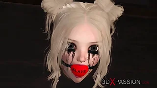 Hot hardcore 3d dickgirl fucks a ball gagged sex slave tow-headed in restraints in the basement